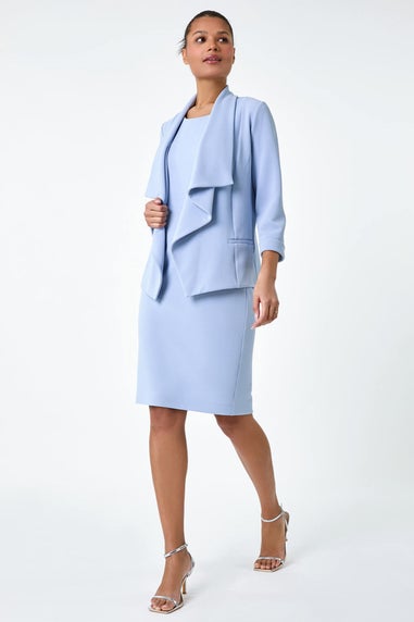 Roman Light Blue Textured Stretch Bodycon Shift Dress