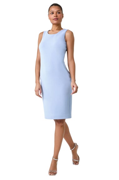 Roman Light Blue Textured Stretch Bodycon Shift Dress