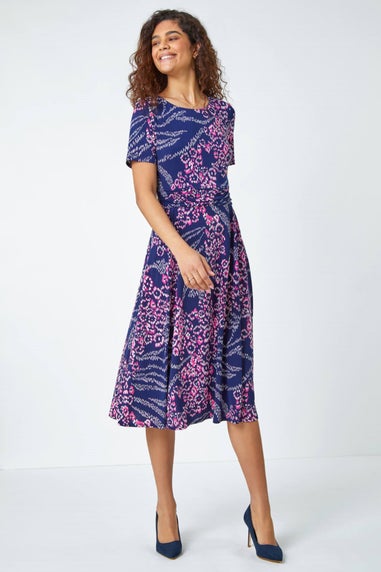 Roman Pink Textured Animal Print Stretch Dress