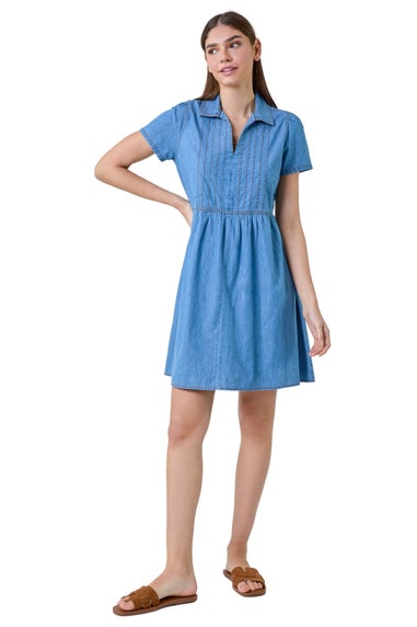 Roman Cotton Denim Collared Dress