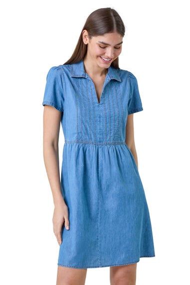 Roman Cotton Denim Collared Dress