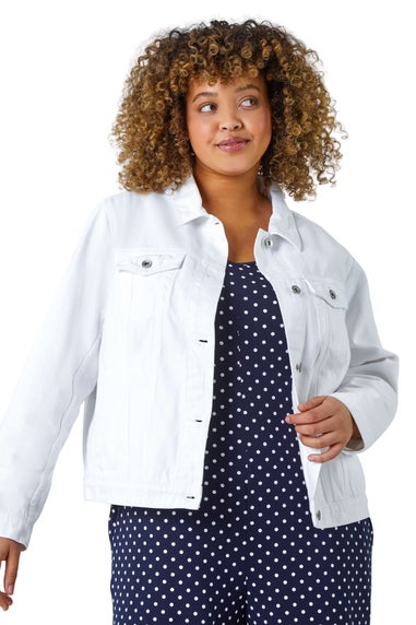 Roman Curve White Mid Wash Denim Jacket