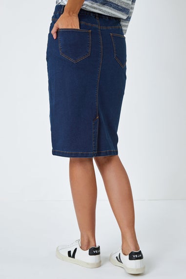 Roman Indigo Cotton Denim Stretch A line Skirt