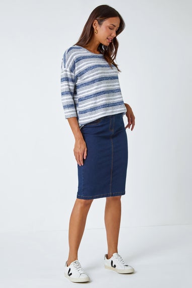 Roman Indigo Cotton Denim Stretch A line Skirt