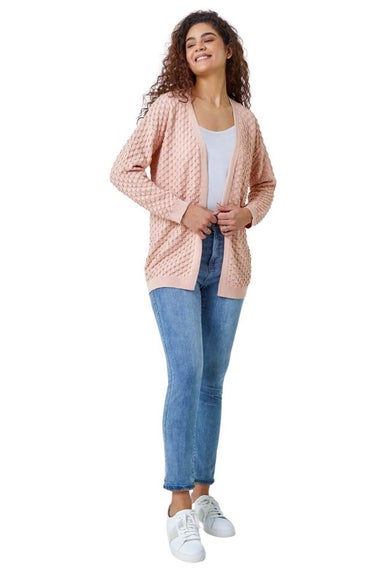 Roman Light Pink Cotton Blend Waffle Knit Cardigan