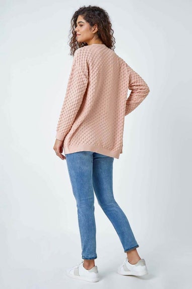 Roman Light Pink Cotton Blend Waffle Knit Cardigan