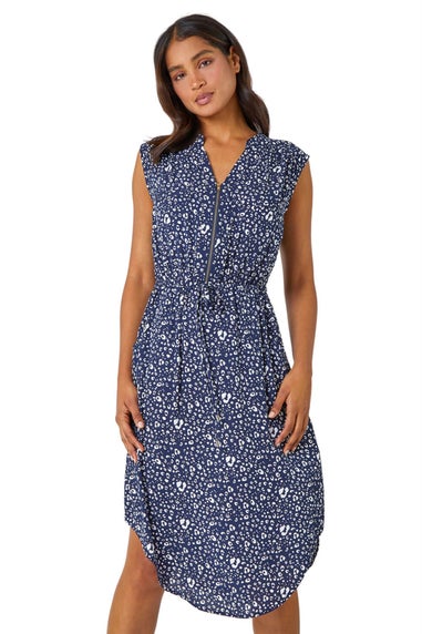 Roman Navy Zip Detail Leopard Print Dress