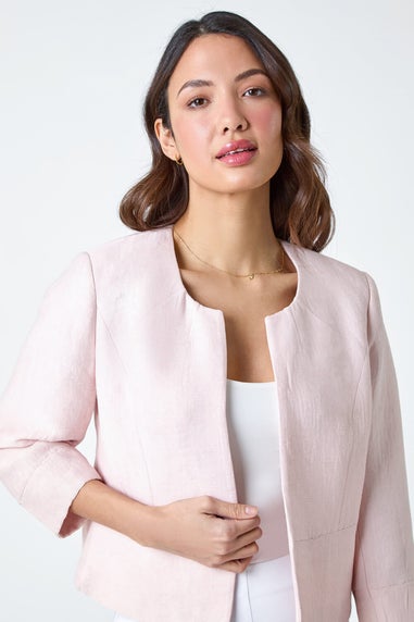 Roman Light Pink 3/4 Sleeve Pleated Textured Cropped Jacket