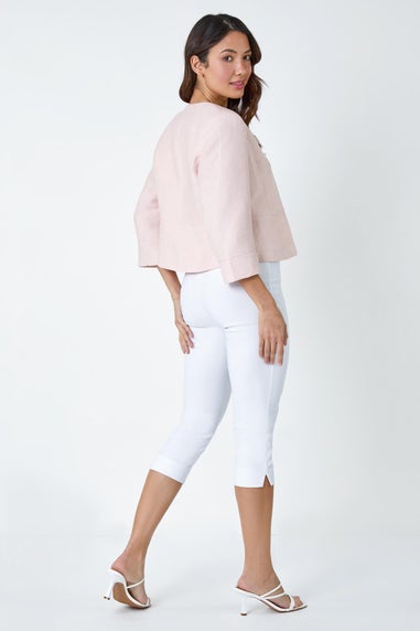 Roman Light Pink 3/4 Sleeve Pleated Textured Cropped Jacket