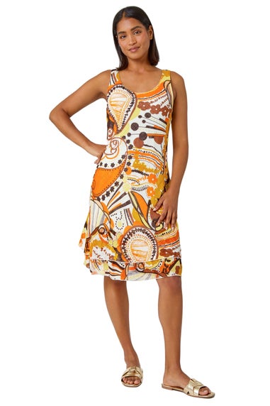 Roman Yellow Sleeveless Cotton Abstract Print Dress