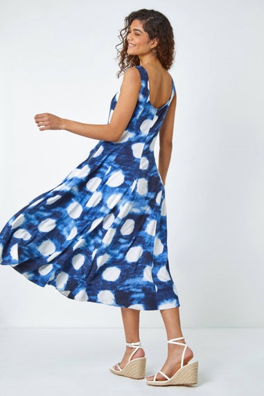 Roman Navy Abstract Spot Print Panelled Midi Dress