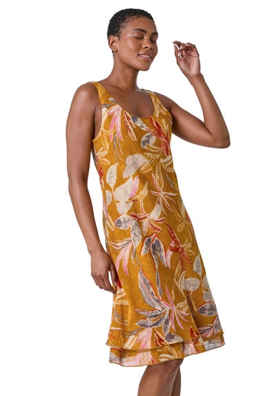 Roman Amber Floral Print Cotton Layered Dress