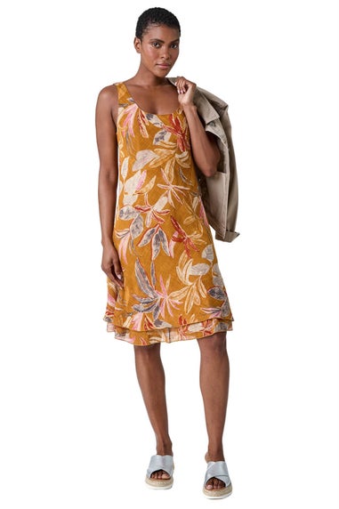 Roman Amber Floral Print Cotton Layered Dress