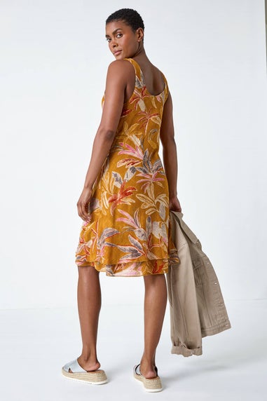 Roman Amber Floral Print Cotton Layered Dress