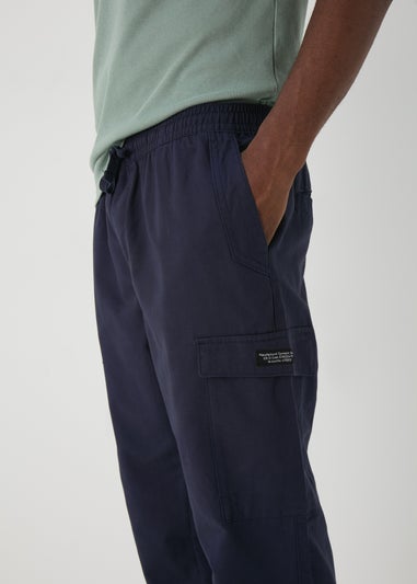 Navy Textured Cargo Trousers