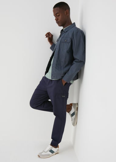 Navy Textured Cargo Trousers