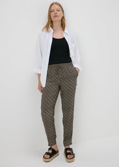 Black Printed Viscose Tapered Trousers