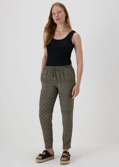 Black Printed Viscose Tapered Trousers