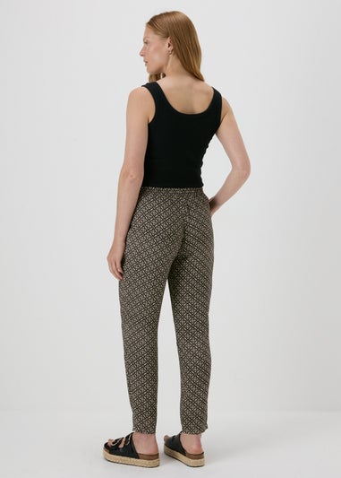 Black Printed Viscose Tapered Trousers