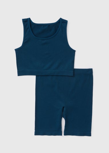 Girls Navy Crop Top & Cycling Shorts Set (6-13yrs)