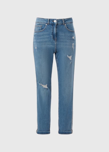 Mid Wash Side Stripe Boyfriend Jeans