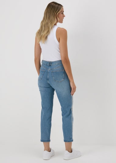 Mid Wash Side Stripe Boyfriend Jeans Matalan