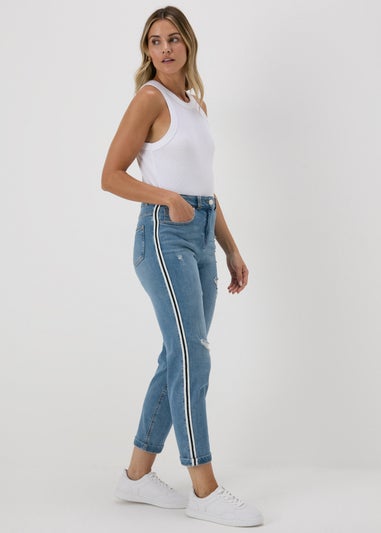 Mid Wash Side Stripe Boyfriend Jeans