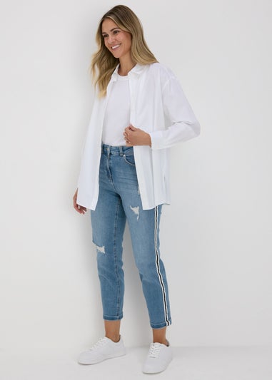 Mid Wash Side Stripe Boyfriend Jeans