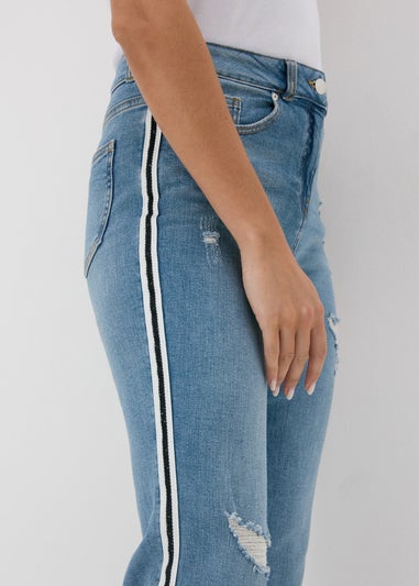 Mid Wash Side Stripe Boyfriend Jeans