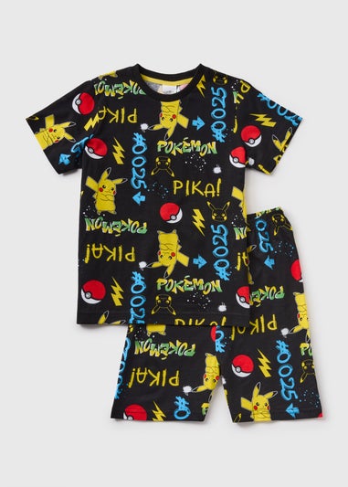 Kids Black Pokemon Pyjama Top & Shorts Set (5-12yrs)