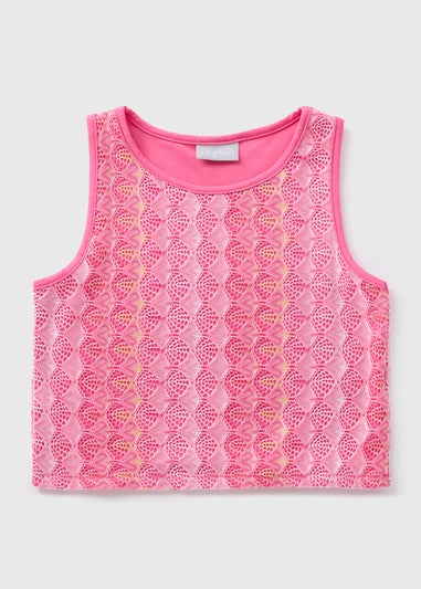 Girls Pink Lace Vest Top (7-15yrs)