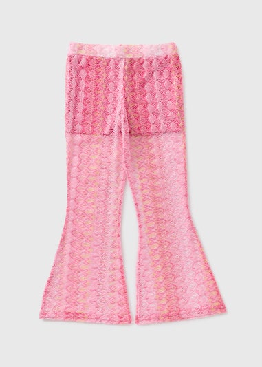 Girls Pink Lace Crotchet Flares (7-15yrs)