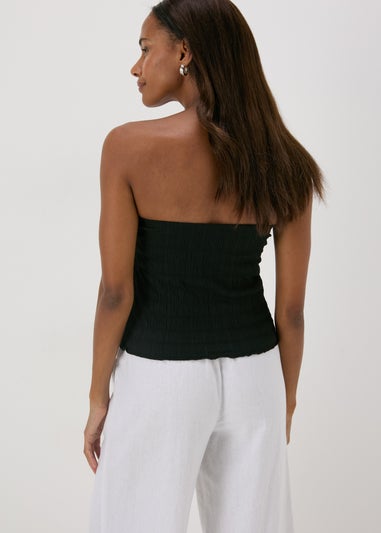 Black Shirred Bandeau Top