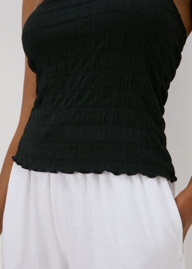 Black Shirred Bandeau Top