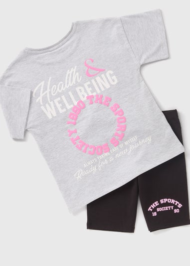 Girls Grey Wellness Cycling Top & Shorts Set (7-13yrs)