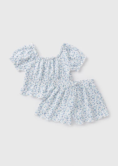 Girls White Floral Top & Short Set (7-13yrs)