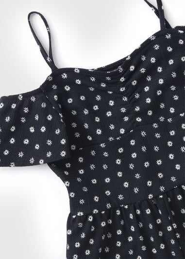 Girls Black Floral Playsuit (7-13yrs)