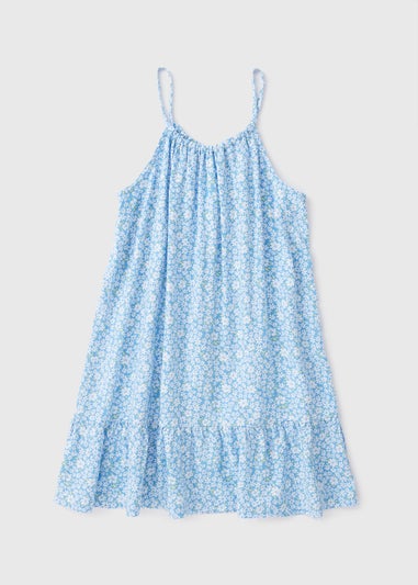 Girls Blue Floral Dress (7-13yrs)