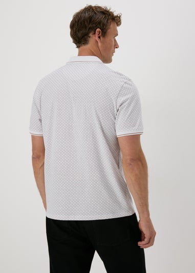 White Geometric Pattern Polo Shirt