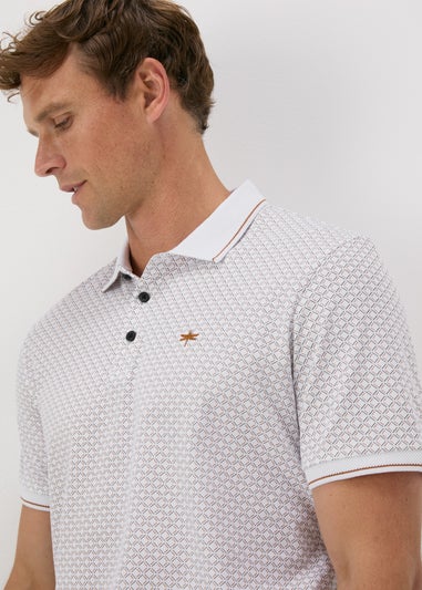 White Geometric Pattern Polo Shirt