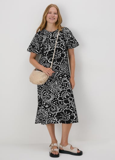 Et Vous Black Floral Puff Sleeve Midi Dress