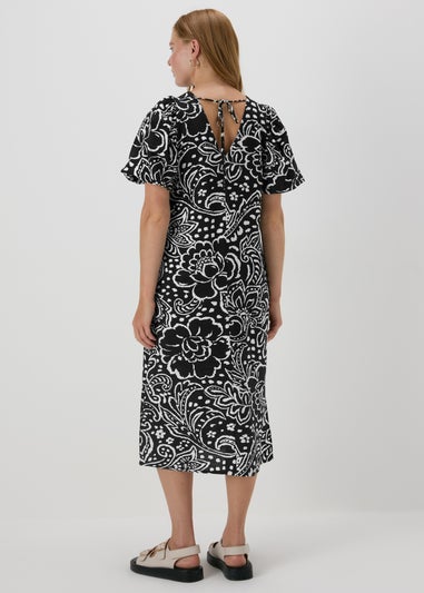 Et Vous Black Floral Puff Sleeve Midi Dress