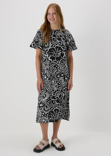 Et Vous Black Floral Puff Sleeve Midi Dress