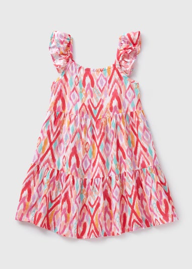 Girls White Ikat Print Dress (1-7yrs)