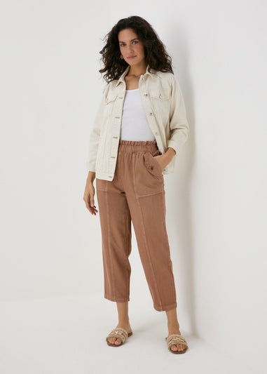 Brown Cotton Paperbag Trousers