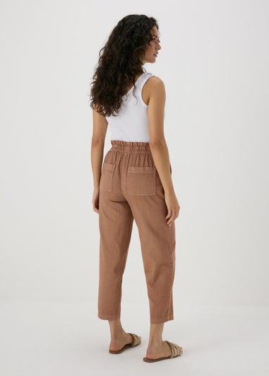 Brown Cotton Paperbag Trousers