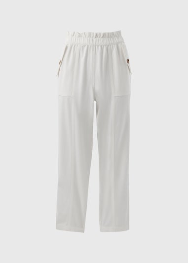 White Cotton Straight Leg Trousers