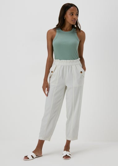 White Cotton Straight Leg Trousers