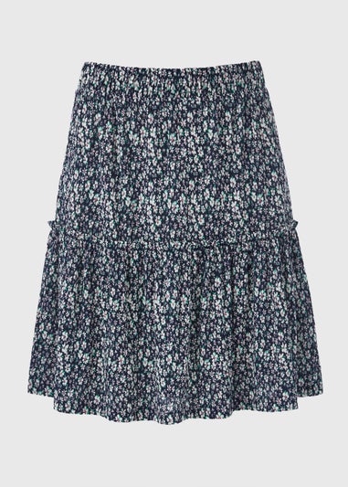 Navy Floral Tiered Mini Skirt