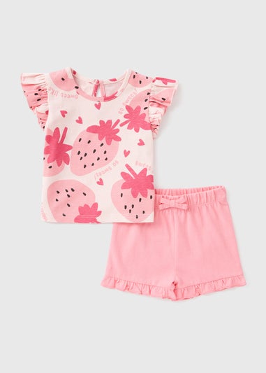 Baby Pink Strawberry Print Top and Short Set (Newborn-23mths)